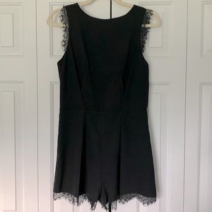 Black Eyelash Lace Trim Sleeveless Romper Playsuit - Aqua (Bloomingdales Brand)